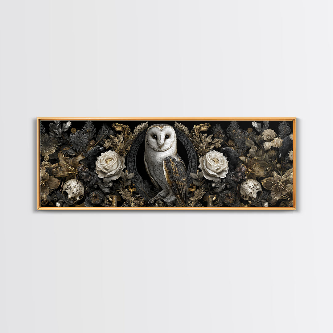 Owl in a Midnight Pine Forest Canvas Print, Dark Art, Boho Decor, Living Room Decor, Fine Art, Nocturne, Painting, Art Print, DAR-3x1-62