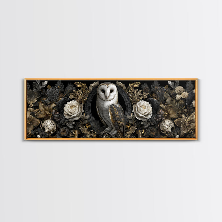 Owl in a Midnight Pine Forest Canvas Print, Dark Art, Boho Decor, Living Room Decor, Fine Art, Nocturne, Painting, Art Print, DAR-3x1-62
