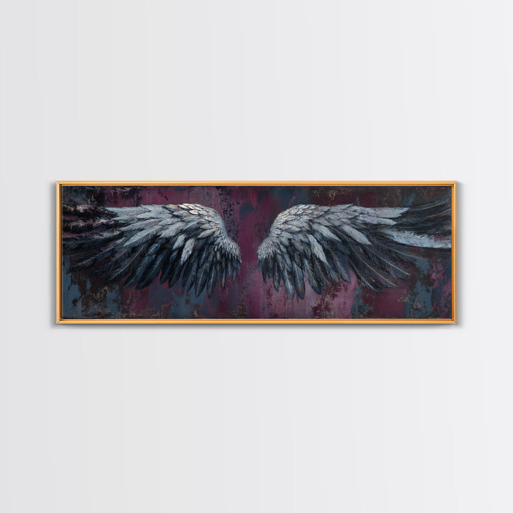 Dark Angel Wings Canvas Print, Dark Art, Art Print, Living Room Decor, Oil Painting, Nocturne, Halloween Art, Unique Wall Decor, DAR-3x1-95