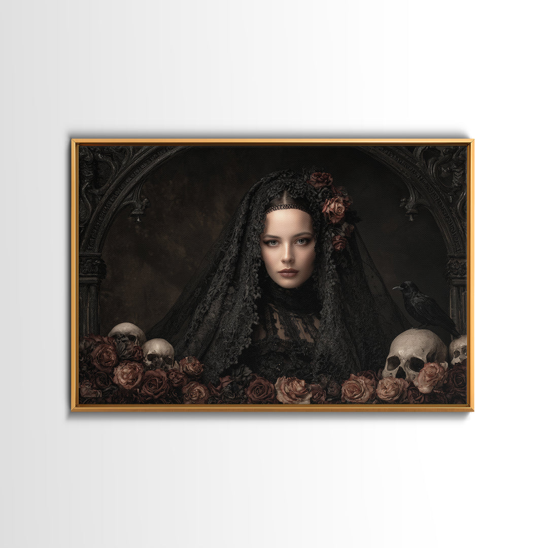 Gothic Woman Portrait Canvas Print, Dark Art, Room Decor, Living Room Decor, Oil Painting, Nocturne, Digital Art, DAR-3x2-56
