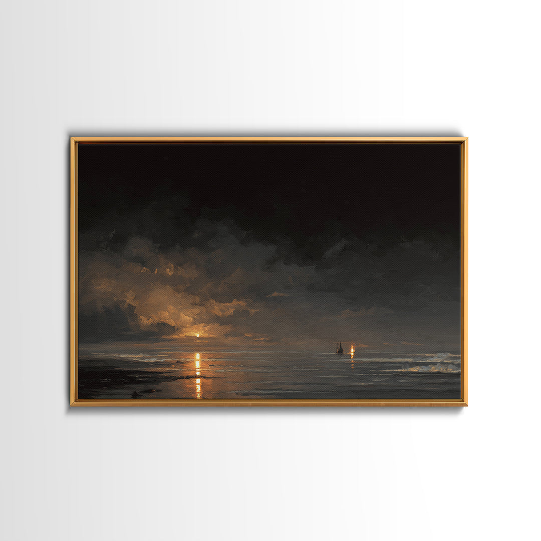 Stormy Sea under a Nearly Black Sky Canvas Print, Dark Art, Fantasy Art, Living Room Decor, Fine Art, Nocturne, DAR-3x2-57
