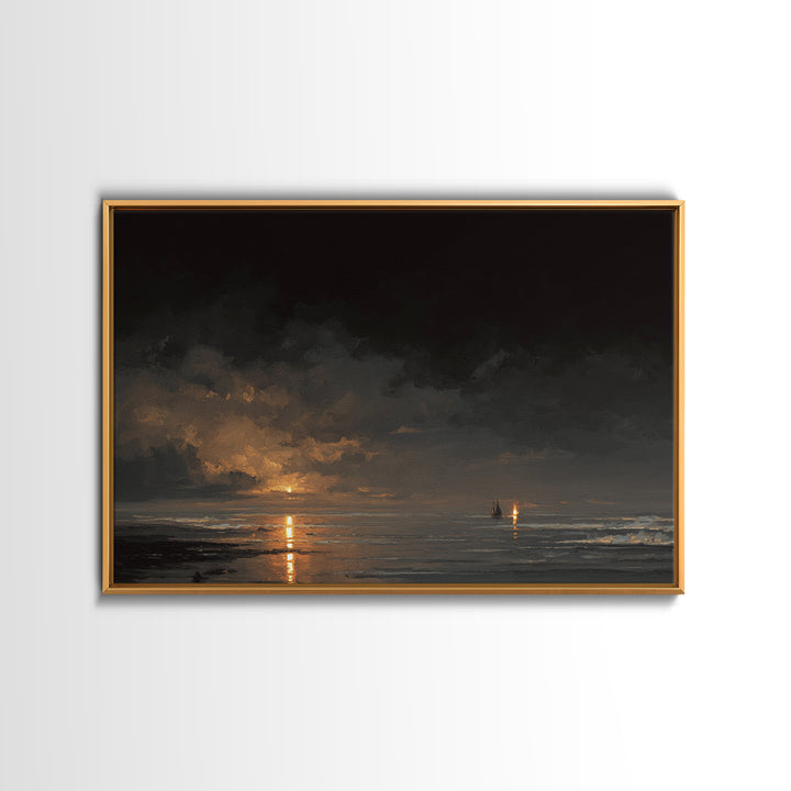 Stormy Sea under a Nearly Black Sky Canvas Print, Dark Art, Fantasy Art, Living Room Decor, Fine Art, Nocturne, DAR-3x2-57