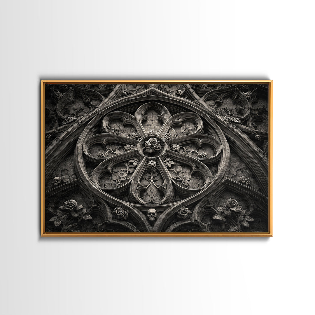 Gothic Cathedral Window Canvas Print, Dark Art, Minimalist Decor, Living Room Decor, Fine Art, Nocturne, Oil Painting, DAR-3x2-68