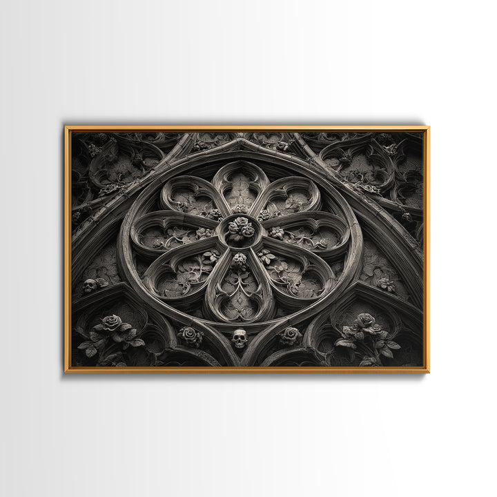 Gothic Cathedral Window Canvas Print, Dark Art, Minimalist Decor, Living Room Decor, Fine Art, Nocturne, Oil Painting, DAR-3x2-68