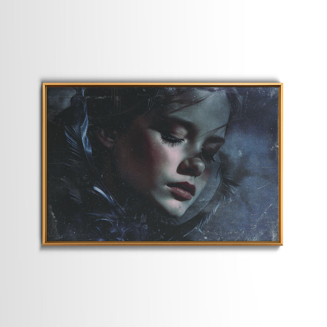 Silent Graveyard with Blue Moon Haze Framed Canvas Print, Dark Art, Unique Wall Decor, Living Room Decor, Fine Art, Nocturne, DAR-3x2-70