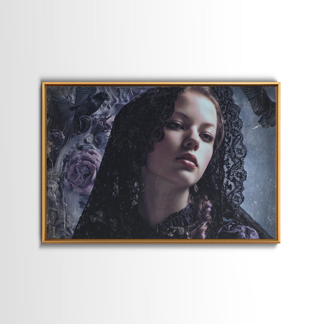 Gothic Woman Portrait Framed Canvas Print, Dark Art, Gothic Art, Living Room Decor, Fine Art, Nocturne, Fine Art Print, DAR-3x2-8