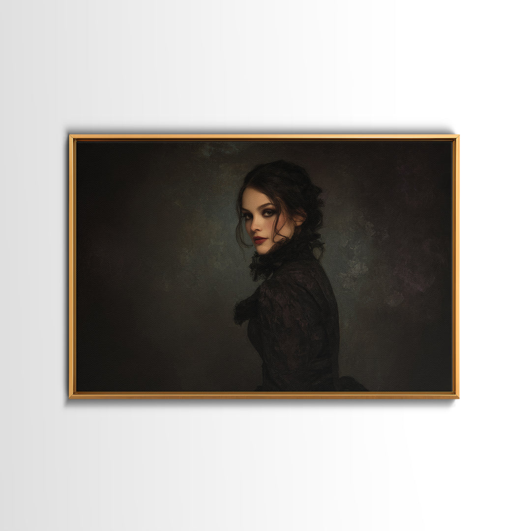 Vampire Inspired Portrait with Pale Dramatic Light Canvas Print, Dark Art, Boho Decor, Living Room Decor, Fine Art, Nocturne, DAR-3x2-89