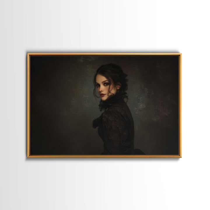 Vampire Inspired Portrait with Pale Dramatic Light Canvas Print, Dark Art, Boho Decor, Living Room Decor, Fine Art, Nocturne, DAR-3x2-89