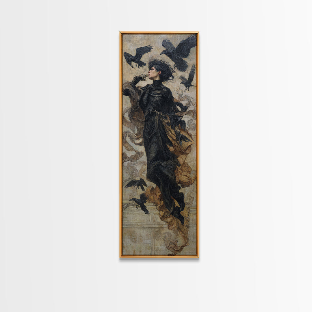 Ravens And Ruins, Dark Symbolist Art, Tall Narrow Wall Art, Dark Fantasy Wall Art, Framed Canvas Print, Halloween Wall Art