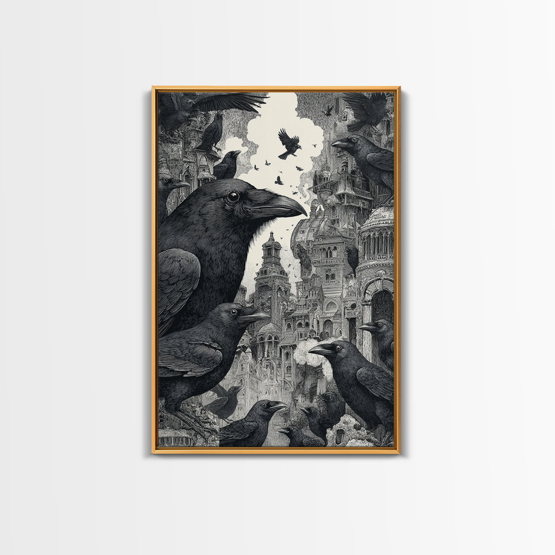 Ravens And Ruins, Victorian Macabre Art, Vertical Wall Art, Dark Halloween Decor, Canvas Print, Halloween Wall Art