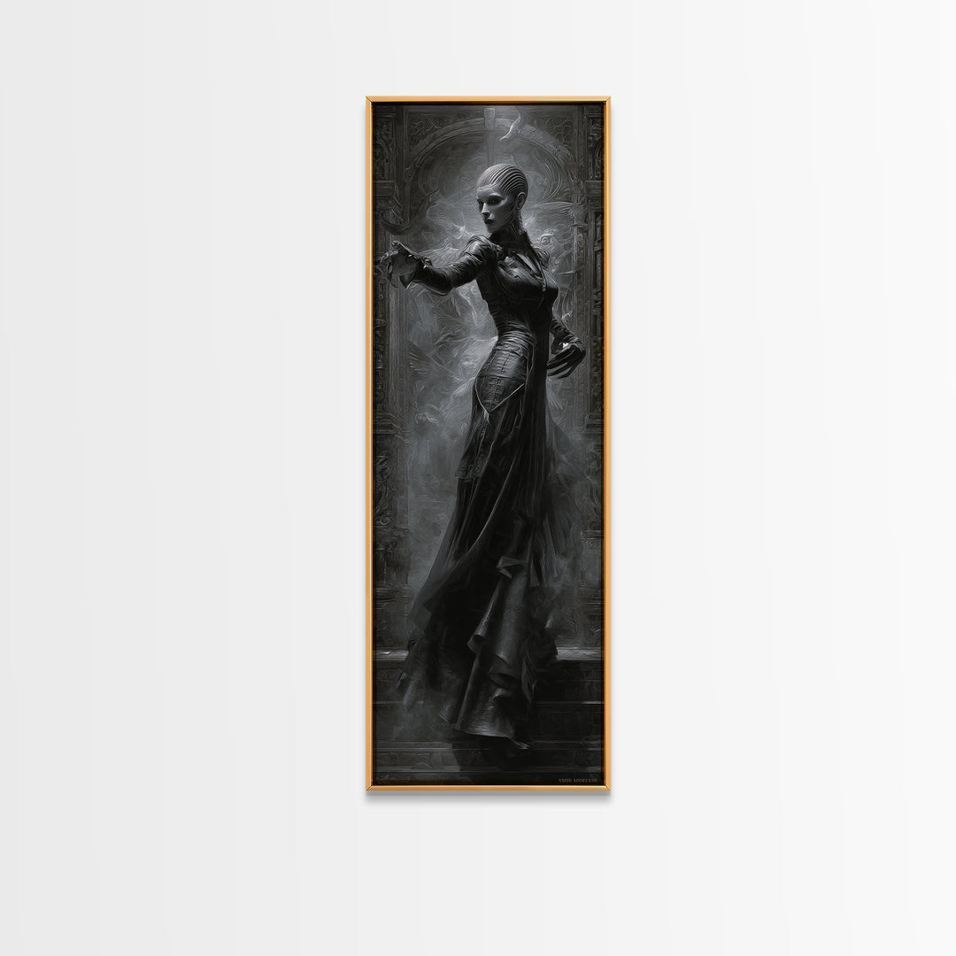 Ravens And Ruins, Biomechanical Horror Art, Tall Narrow Wall Art, Dark Fantasy Wall Art, Canvas Print, Halloween Wall Art