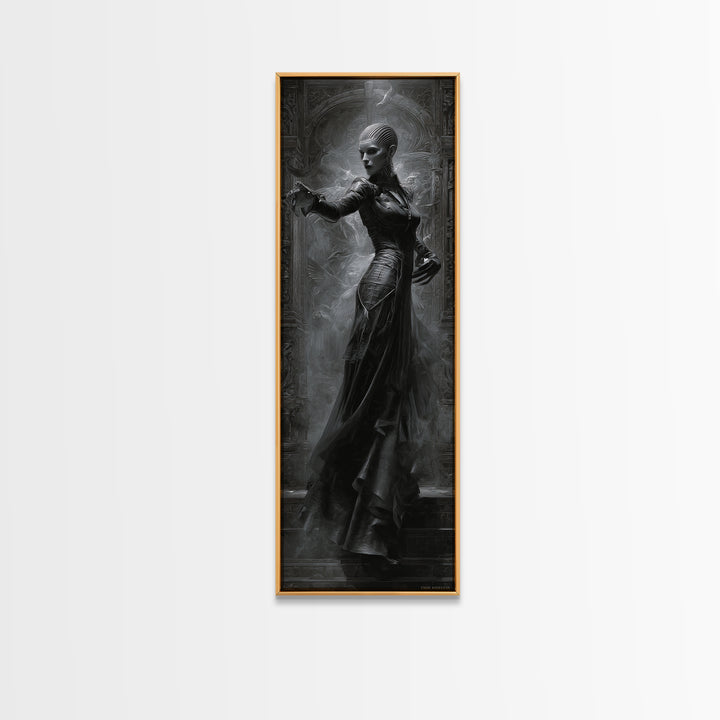 Ravens And Ruins, Biomechanical Horror Art, Tall Narrow Wall Art, Dark Fantasy Wall Art, Canvas Print, Halloween Wall Art