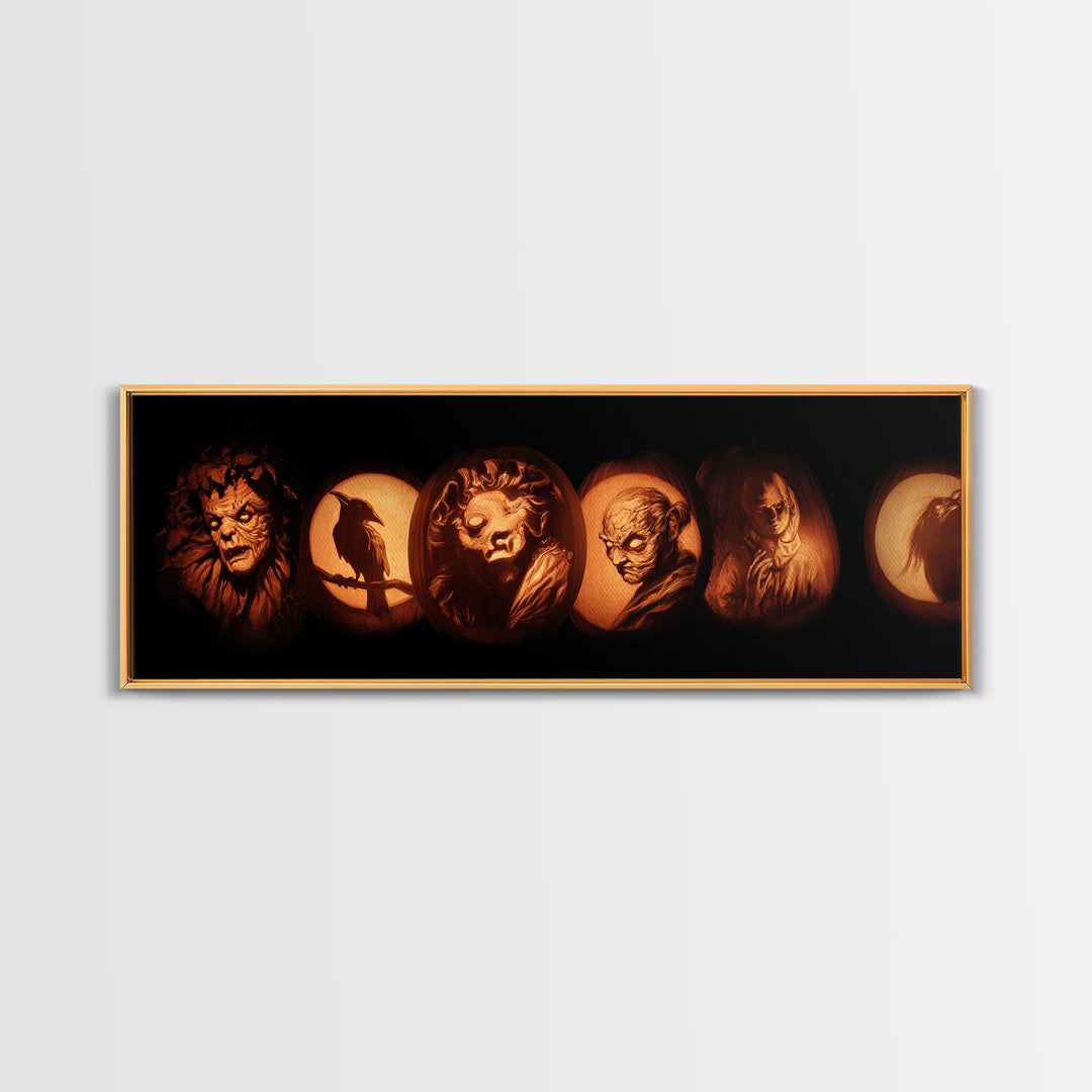 Pumpkins And Moon Phases, Gothic Nightmare Art, Extra Wide Wall Art, Macabre Wall Art, Canvas Print, Halloween Wall Art