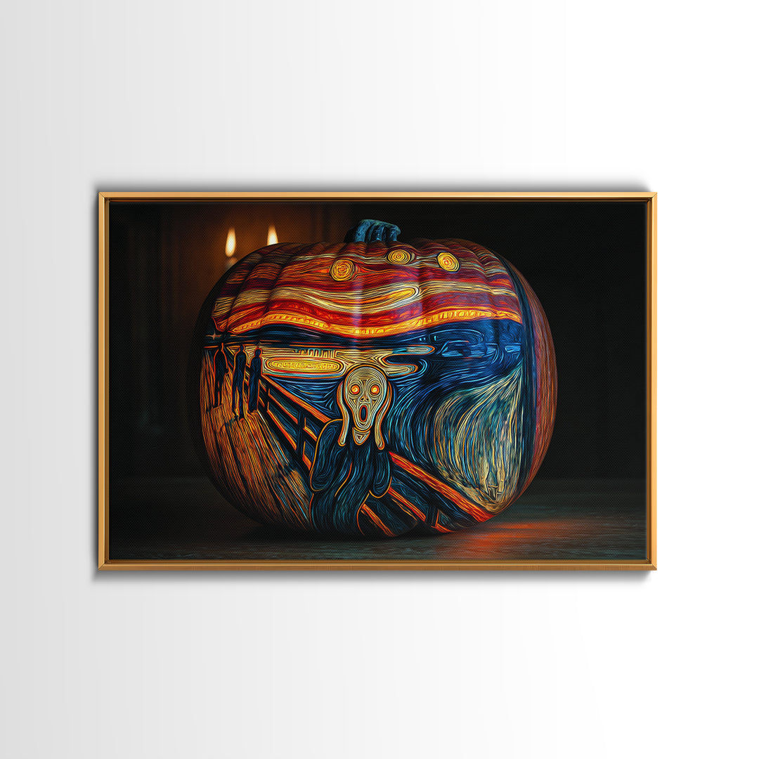Pumpkins And Moon Phases, Expressionist Gothic Art, Landscape Wall Art, Dark Halloween Decor, Canvas Print, Halloween Wall Art