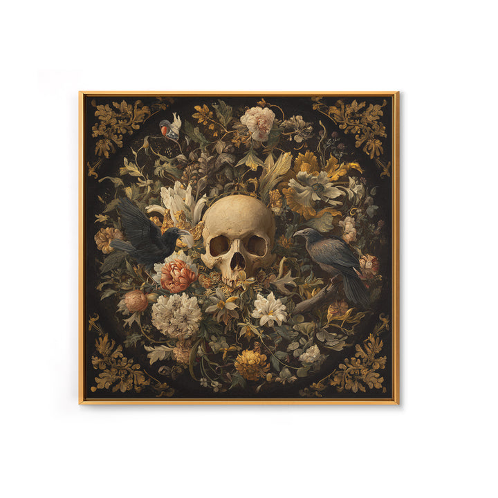 Skeletal Botanicals, Baroque Witchcraft Art, Square Wall Art, Dark Halloween Decor, Canvas Print, Halloween Wall Art, Spooky Wall Decor