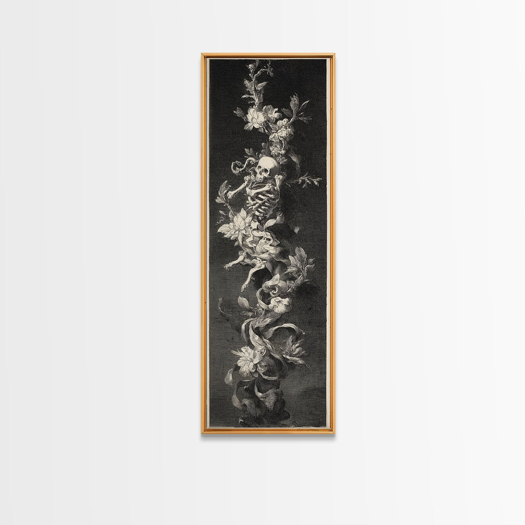 Skeletal Botanicals, Architectural Etching Art, Tall Narrow Wall Art, Gothic Horror Wall Art, Canvas Print, Halloween Wall Art