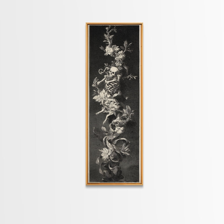 Skeletal Botanicals, Architectural Etching Art, Tall Narrow Wall Art, Gothic Horror Wall Art, Canvas Print, Halloween Wall Art