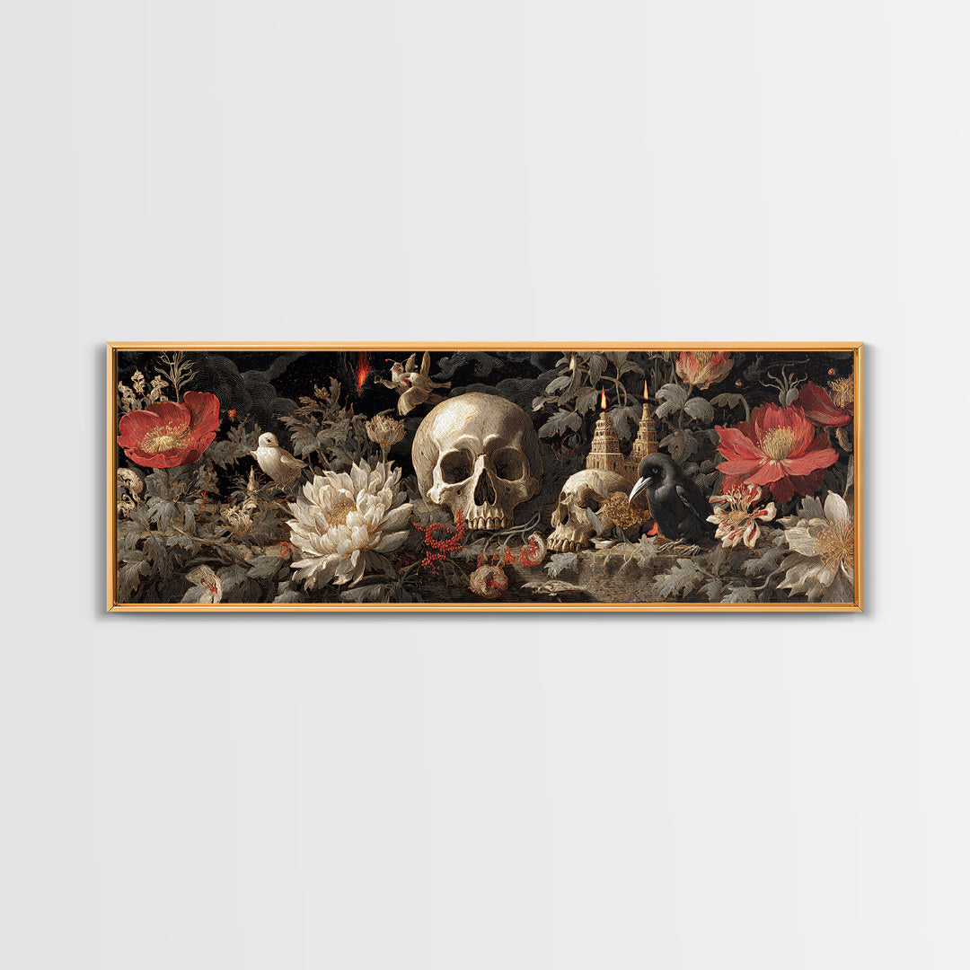 Skeletal Botanicals, Apocalyptic Romantic Art, Extra Wide Wall Art, Macabre Wall Art, Canvas Print, Halloween Wall Art, Halloween Decor
