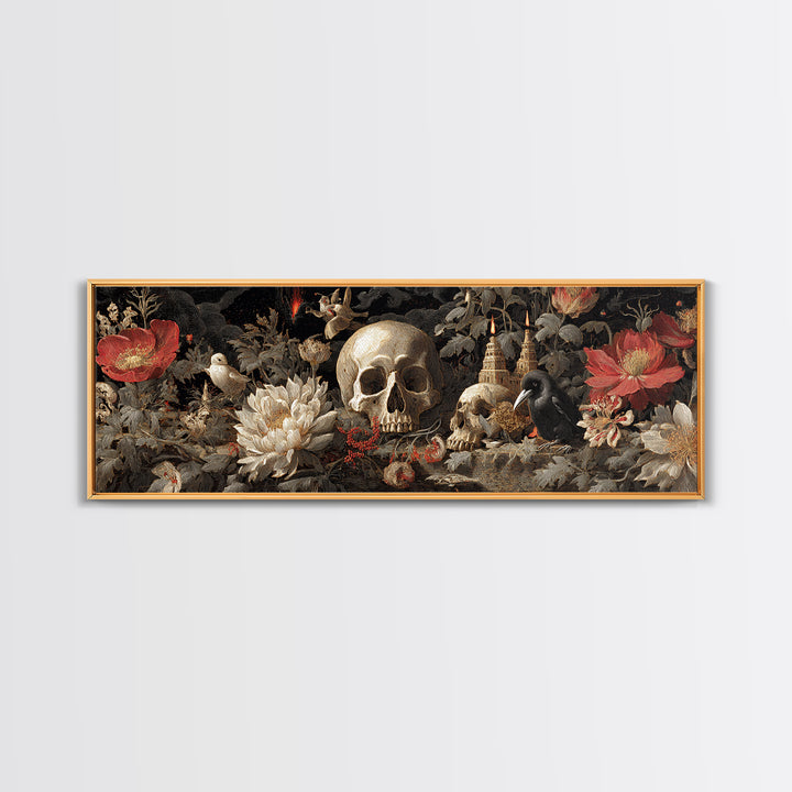 Skeletal Botanicals, Apocalyptic Romantic Art, Extra Wide Wall Art, Macabre Wall Art, Canvas Print, Halloween Wall Art, Halloween Decor
