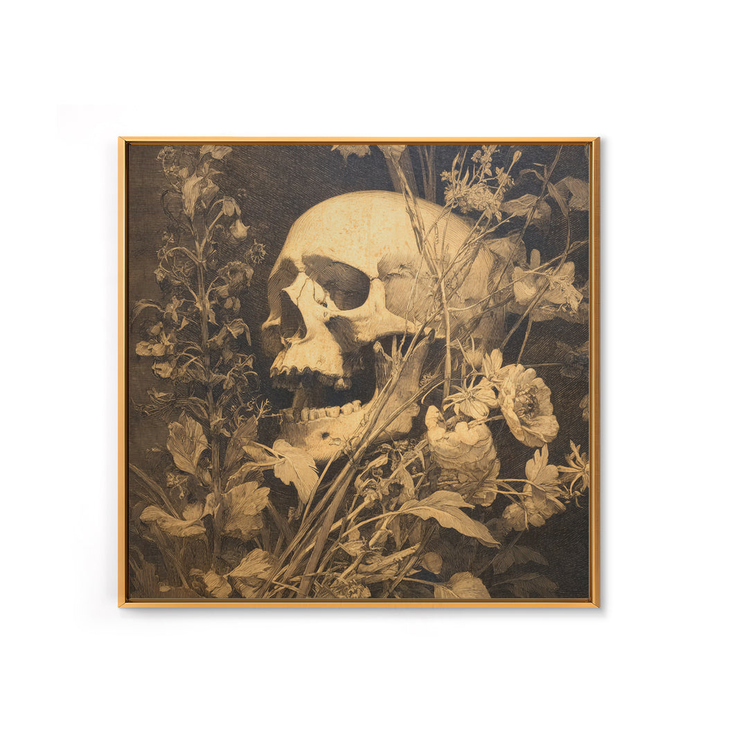 Skeletal Botanicals, Symbolist Dream Art, Square Wall Art, Macabre Wall Art, Framed Canvas Print, Halloween Wall Art, Halloween Decor