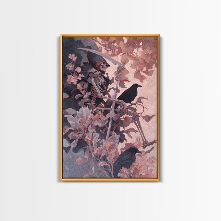 Skeletal Botanicals, Decadent Gothic Art, Vertical Wall Art, Macabre Wall Art, Framed Canvas Print, Halloween Wall Art