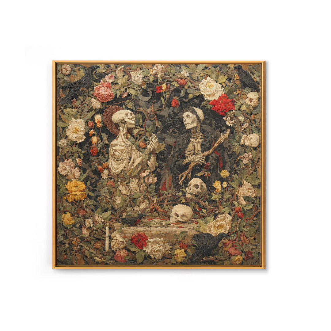Skeletal Botanicals, Dark Symbolist Art, Square Wall Art, Macabre Wall Art, Canvas Print, Halloween Wall Art, Statement Wall Art