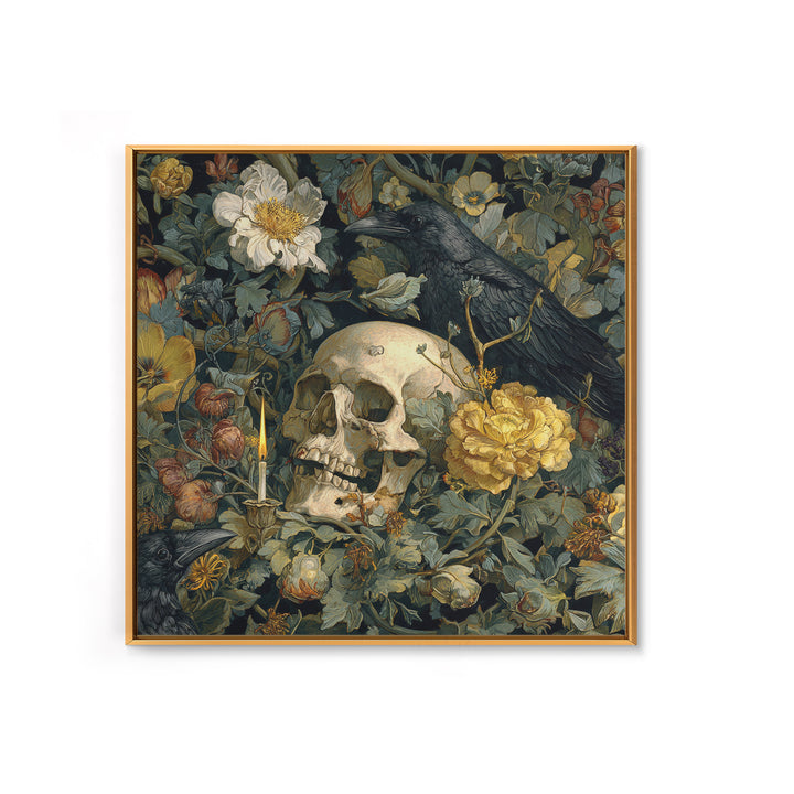 Skeletal Botanicals, Symbolist Etching Art, Square Wall Art, Macabre Wall Art, Framed Canvas Print, Halloween Wall Art, Halloween Decor