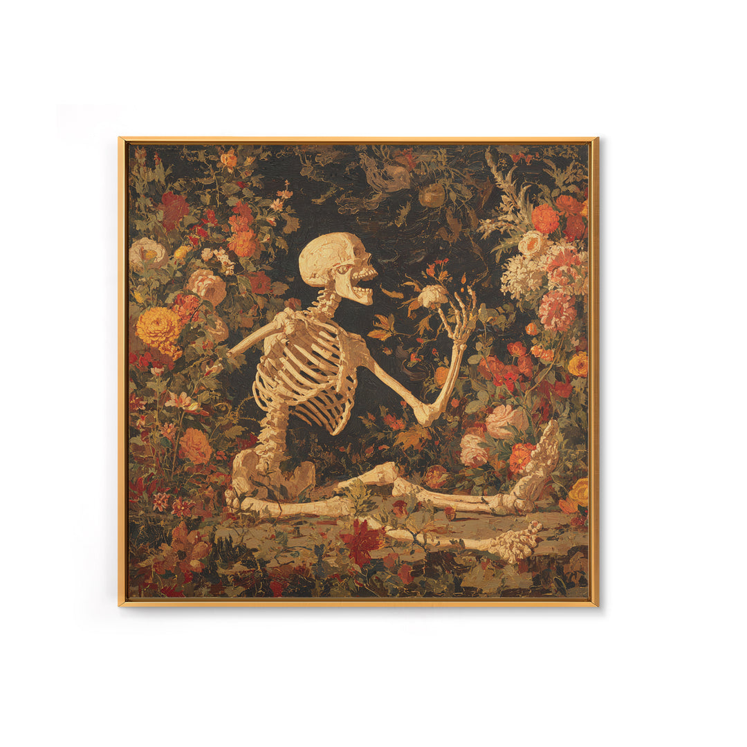 Skeletal Botanicals, Grotesque Carnival Art, Square Wall Art, Gothic Horror Wall Art, Framed Canvas Print, Halloween Wall Art