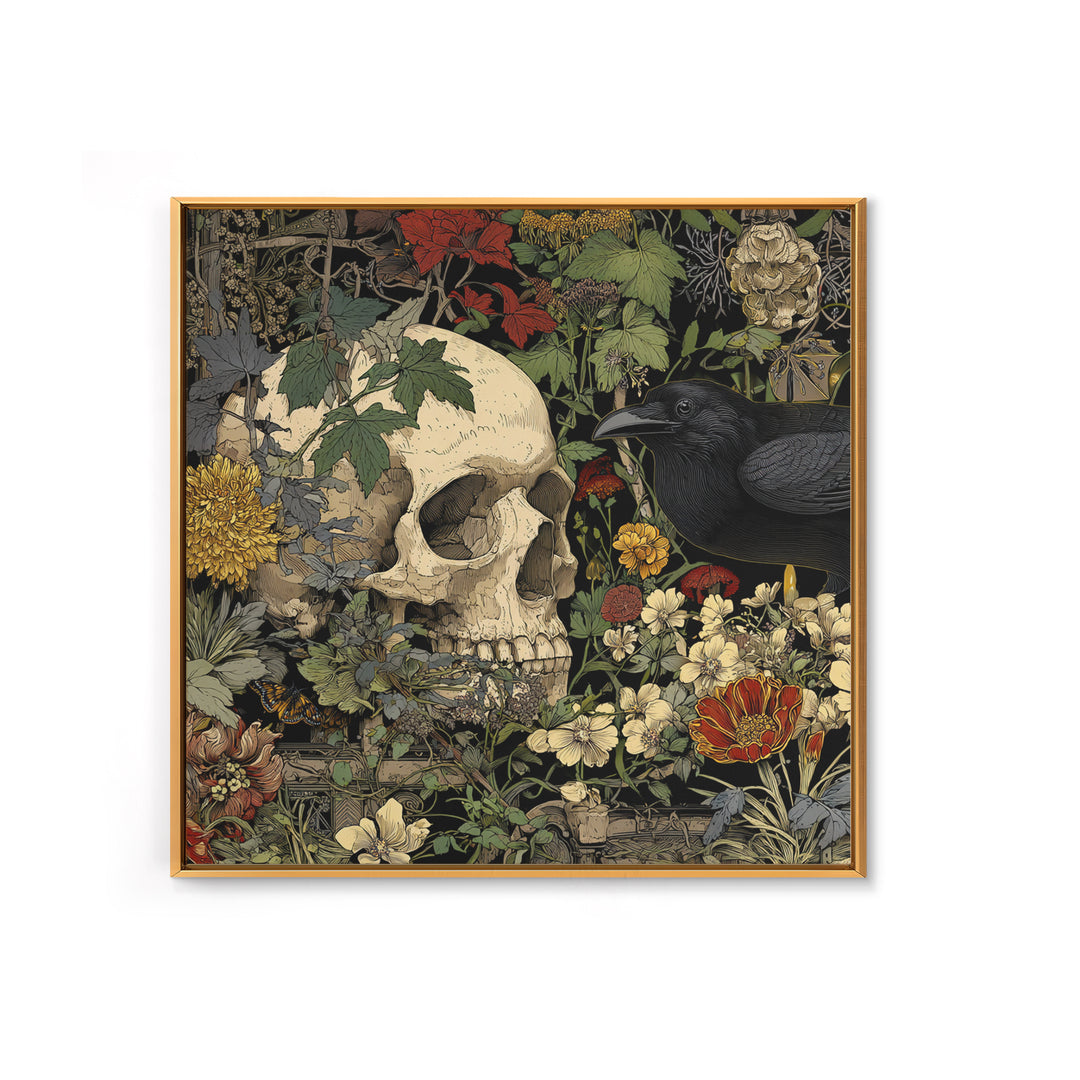 Skeletal Botanicals, Stained Glass Gothic Art, Square Wall Art, Gothic Horror Wall Art, Framed Canvas Print, Halloween Wall Art