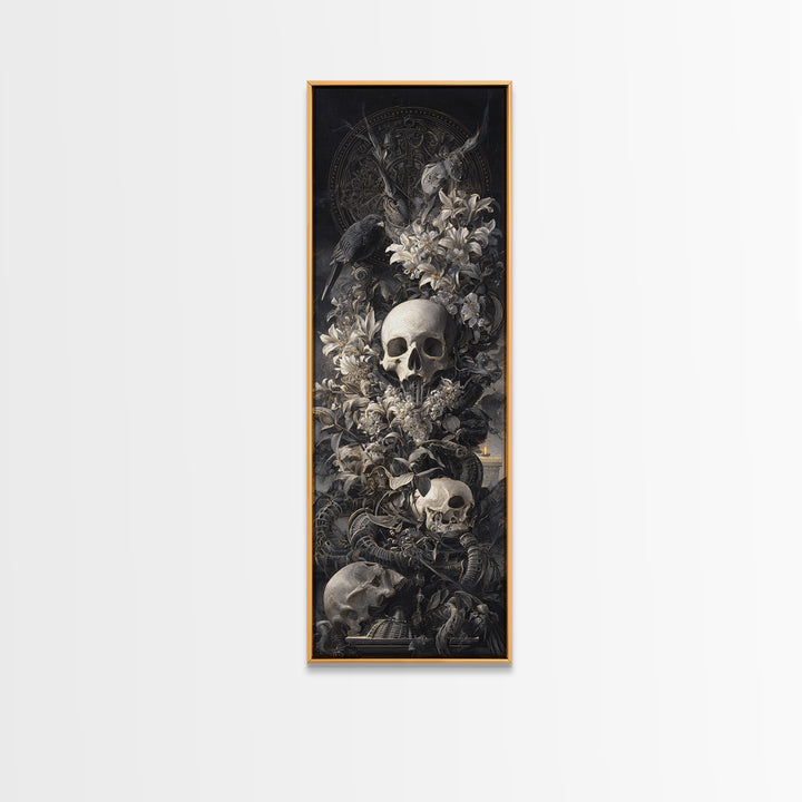 Skeletal Botanicals, Biomechanical Horror Art, Tall Narrow Wall Art, Macabre Wall Art, Framed Canvas Print, Halloween Wall Art
