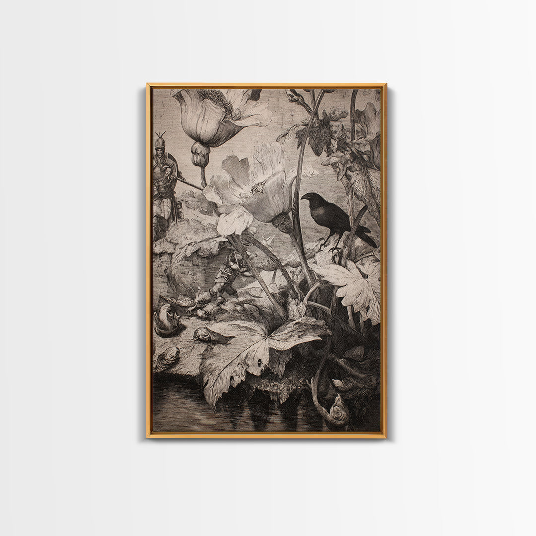 The Poison Garden, Renaissance Engraving Art, Vertical Wall Art, Dark Fantasy Wall Art, Canvas Print, Halloween Wall Art