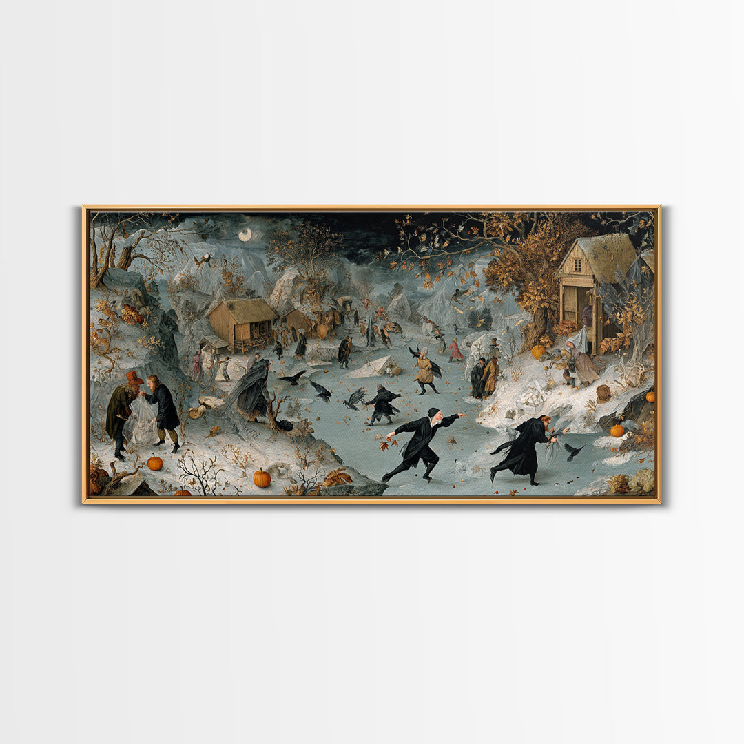 Frozen Halloween, Northern Renaissance Horror, Wide Panoramic Art, Macabre Wall Art, Canvas Print, Halloween Wall Art