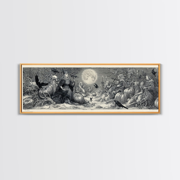 Frozen Halloween, Renaissance Engraving Art, Extra Wide Wall Art, Gothic Horror Wall Art, Canvas Print, Halloween Wall Art