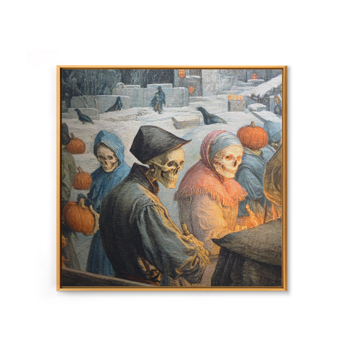 Frozen Halloween, Danse Macabre Art, Square Wall Art, Dark Halloween Decor, Framed Canvas Print, Halloween Wall Art