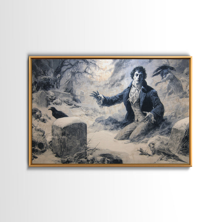 Frozen Halloween, Dark Romantic Horror Art, Landscape Wall Art, Dark Halloween Decor, Framed Canvas Print, Halloween Wall Art