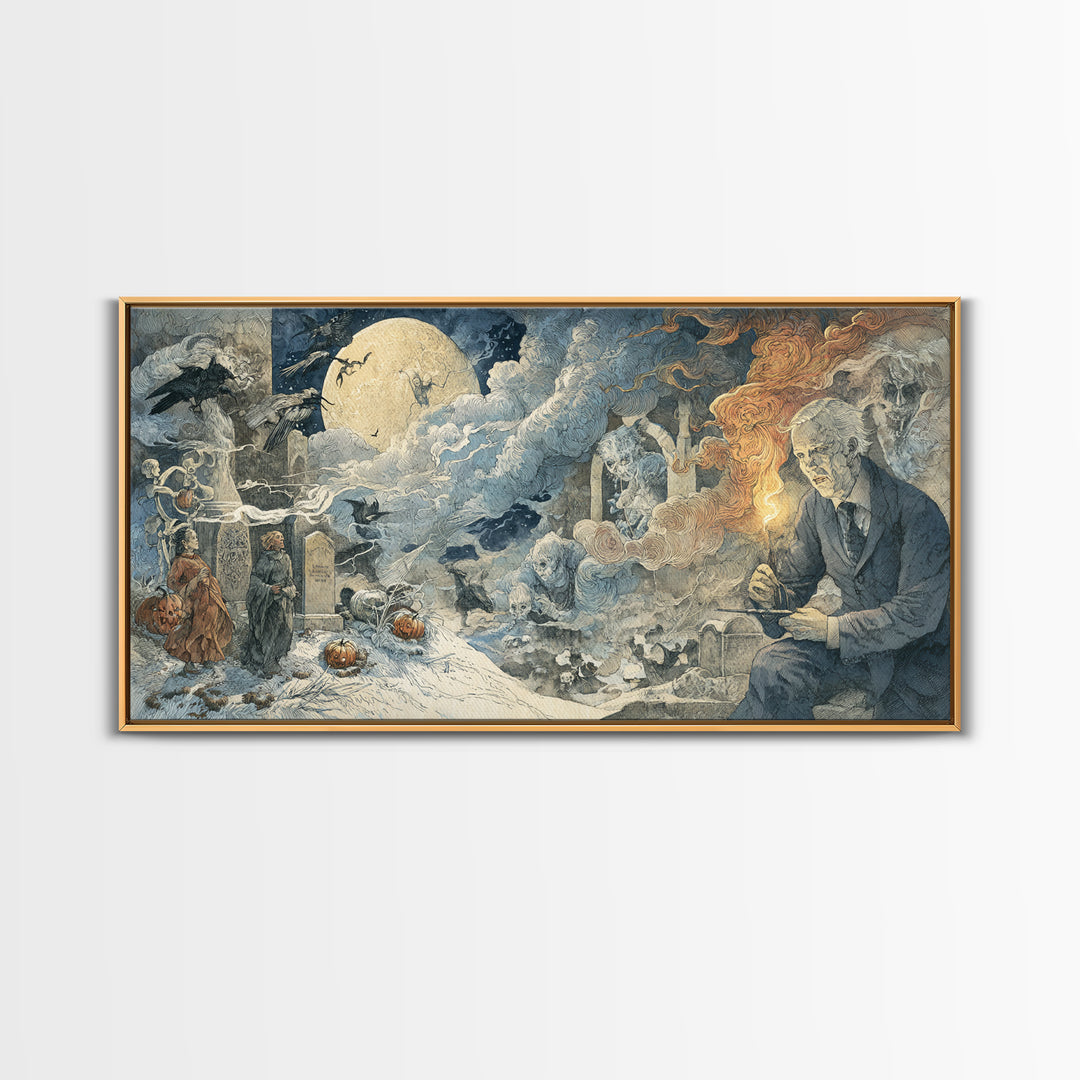 Frozen Halloween, Visionary Gothic Art, Wide Panoramic Art, Dark Fantasy Wall Art, Canvas Print, Halloween Wall Art, Dark Fantasy Art
