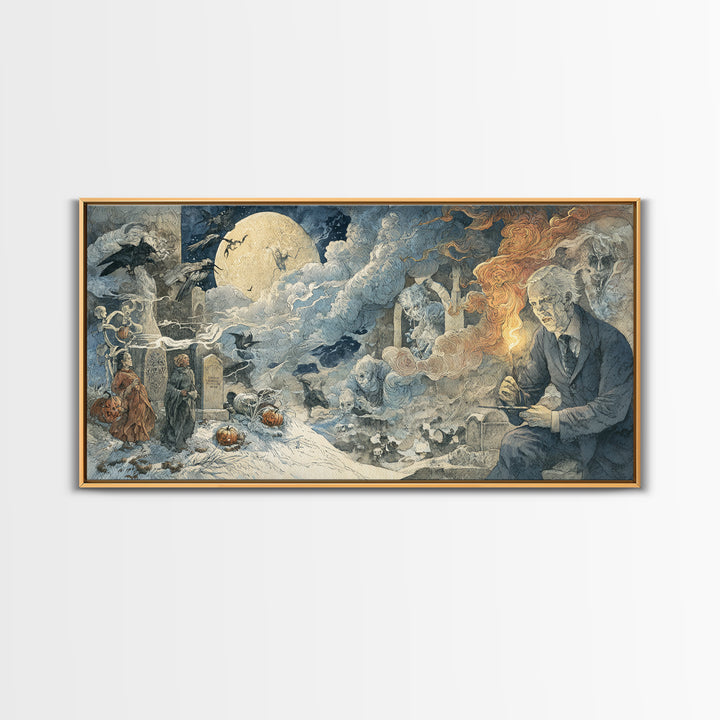 Frozen Halloween, Visionary Gothic Art, Wide Panoramic Art, Dark Fantasy Wall Art, Canvas Print, Halloween Wall Art, Dark Fantasy Art
