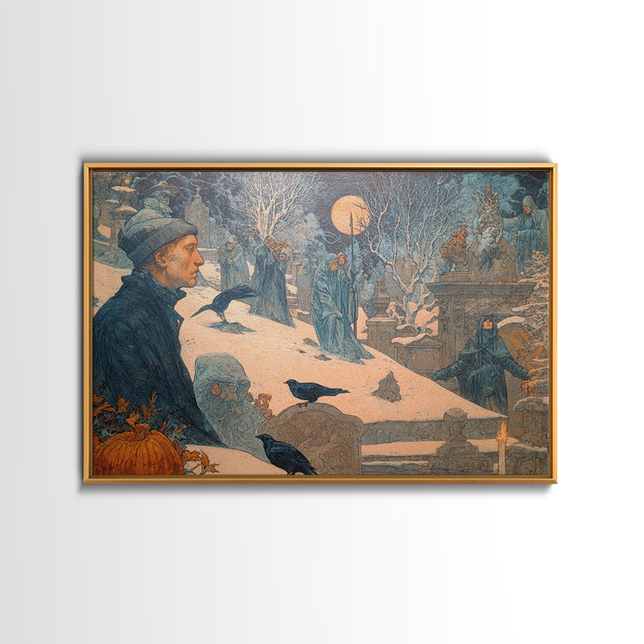 Frozen Halloween, Symbolist Death Art, Landscape Wall Art, Dark Fantasy Wall Art, Framed Canvas Print, Halloween Wall Art