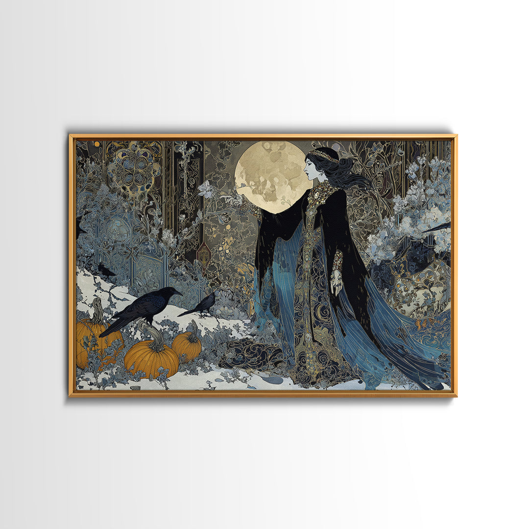 Frozen Halloween, Stained Glass Gothic Art, Landscape Wall Art, Dark Halloween Decor, Framed Canvas Print, Halloween Wall Art