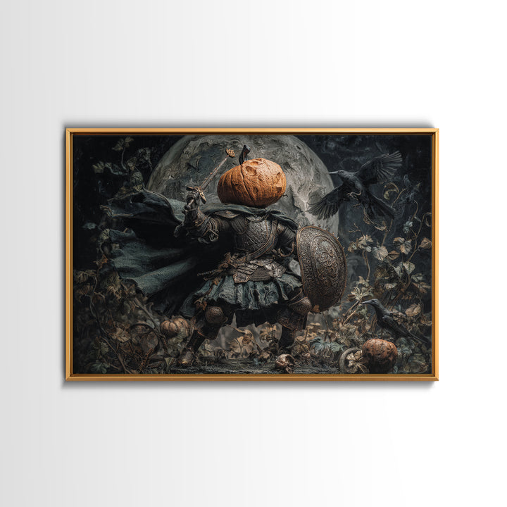 The Pumpkin Paladin, Medieval Grotesque Art, Landscape Wall Art, Macabre Wall Art, Canvas Print, Halloween Wall Art, Halloween Decor