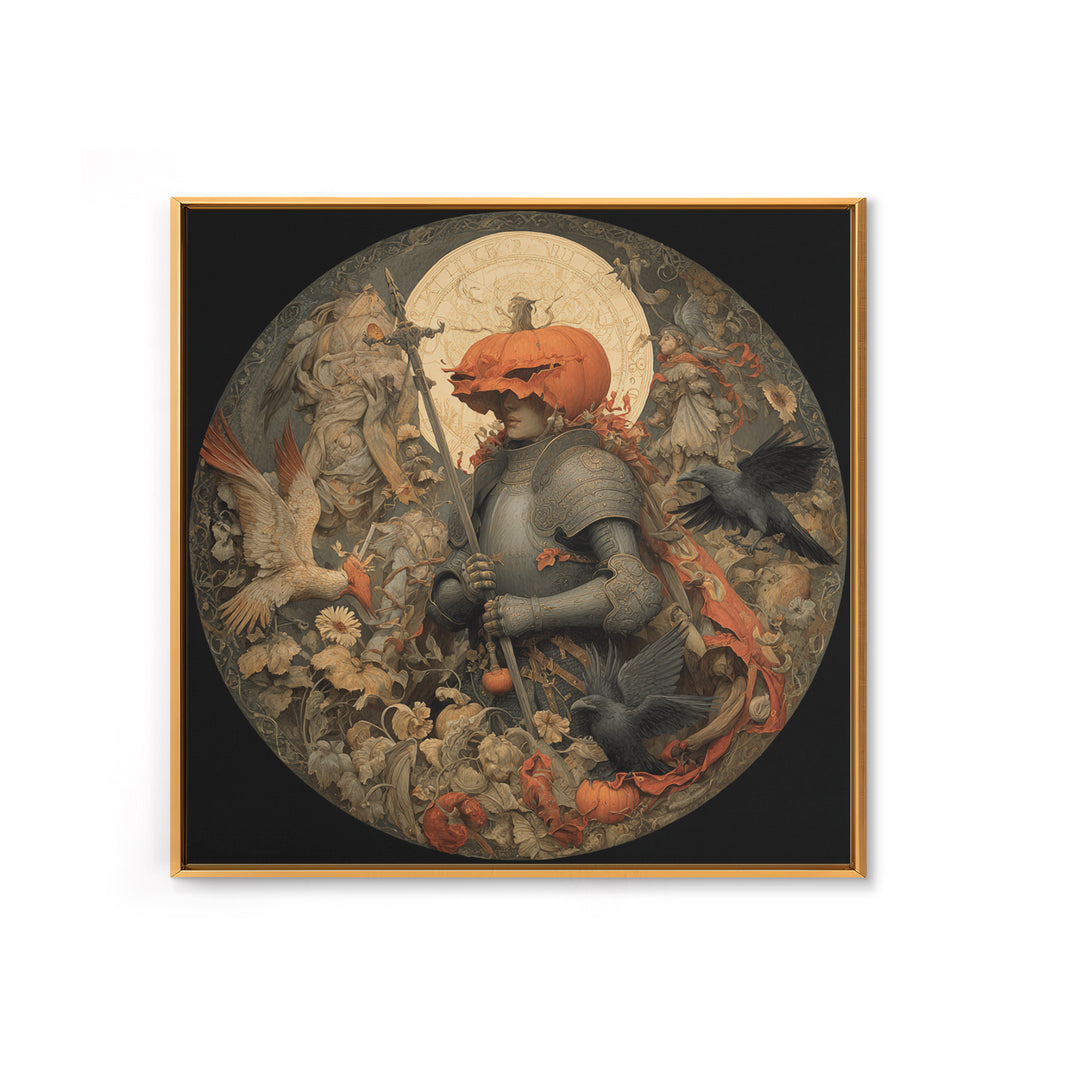 The Pumpkin Paladin, Dark Renaissance Art, Square Wall Art, Gothic Horror Wall Art, Canvas Print, Halloween Wall Art
