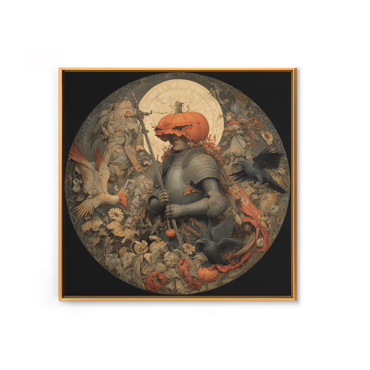 The Pumpkin Paladin, Dark Renaissance Art, Square Wall Art, Gothic Horror Wall Art, Canvas Print, Halloween Wall Art