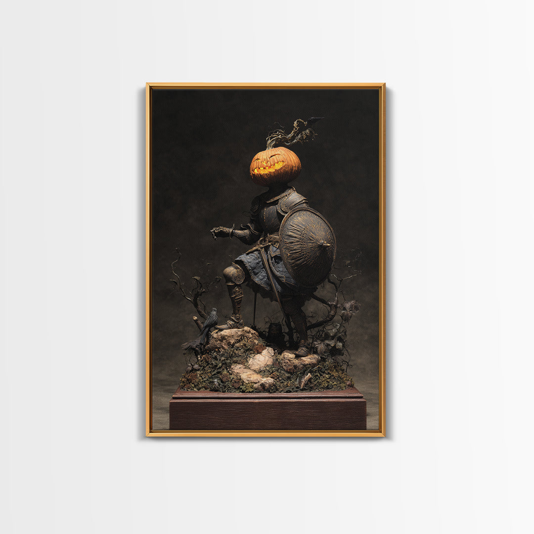 The Pumpkin Paladin, Baroque Witchcraft Art, Vertical Wall Art, Macabre Wall Art, Framed Canvas Print, Halloween Wall Art