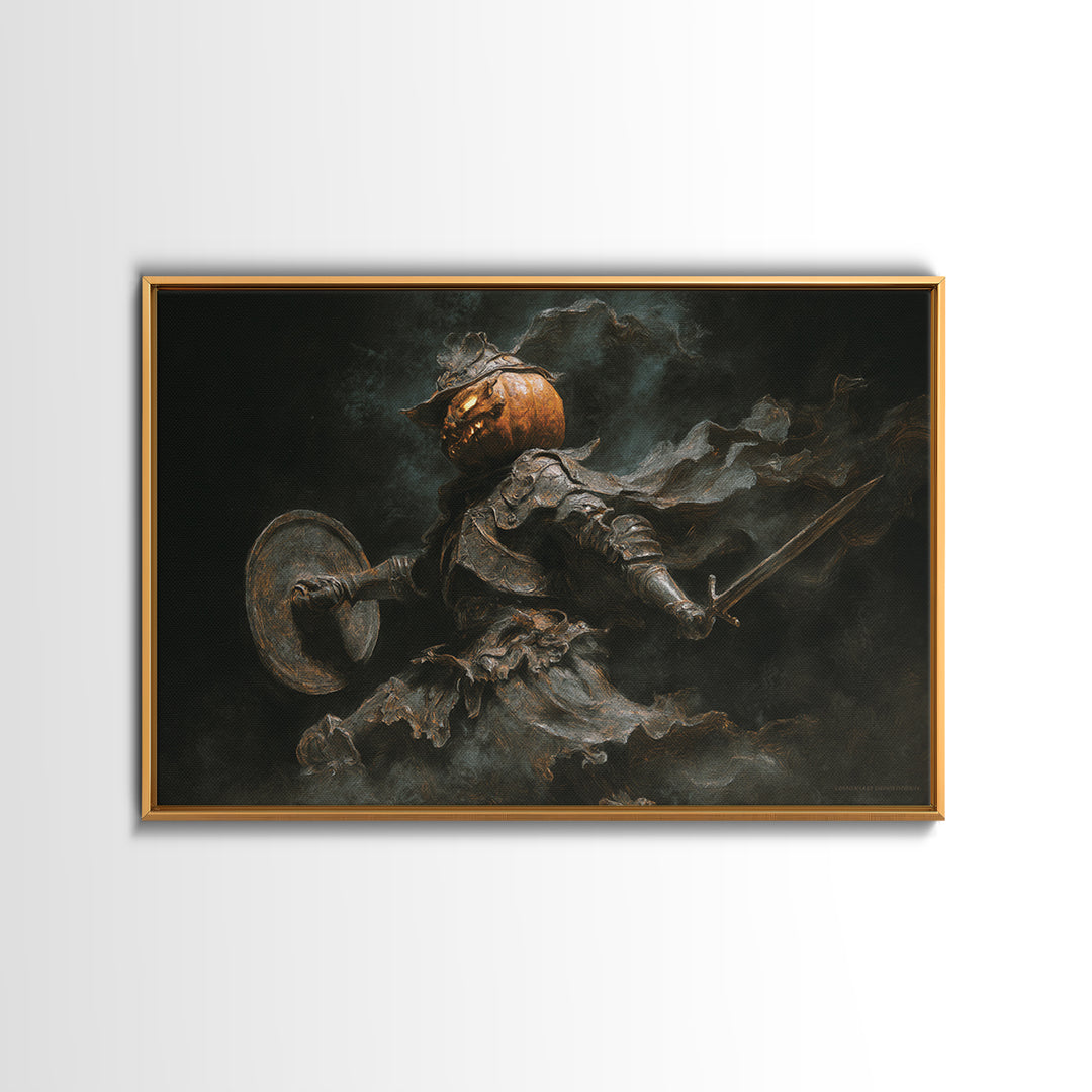 The Pumpkin Paladin, Dark Romantic Horror Art, Landscape Wall Art, Dark Fantasy Wall Art, Framed Canvas Print, Halloween Wall Art