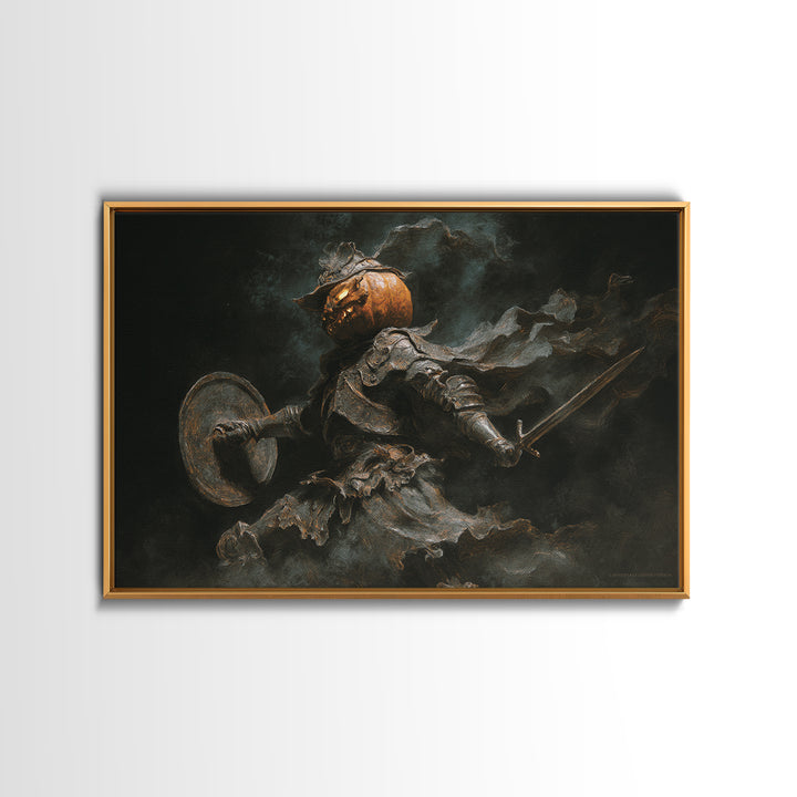 The Pumpkin Paladin, Dark Romantic Horror Art, Landscape Wall Art, Dark Fantasy Wall Art, Framed Canvas Print, Halloween Wall Art