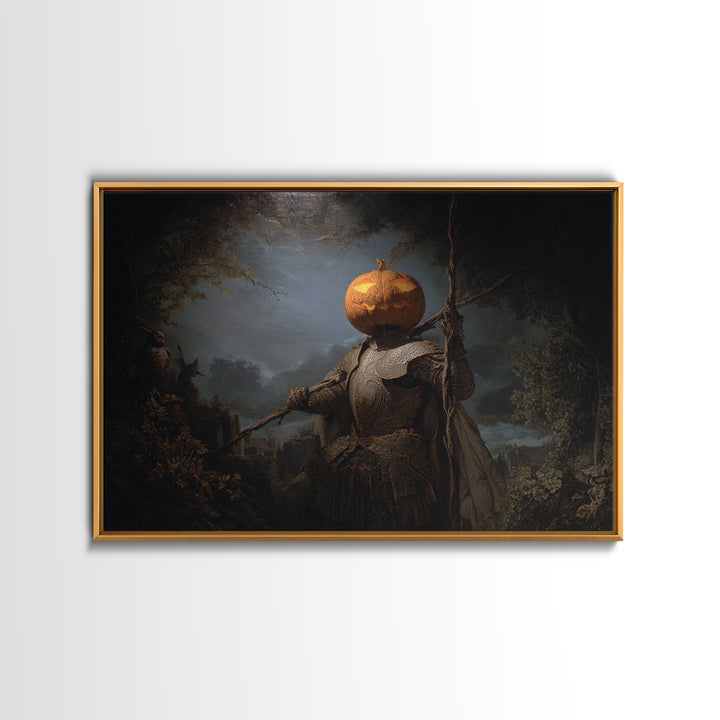 The Pumpkin Paladin, Romantic Gothic Landscape, Landscape Wall Art, Dark Fantasy Wall Art, Canvas Print, Halloween Wall Art
