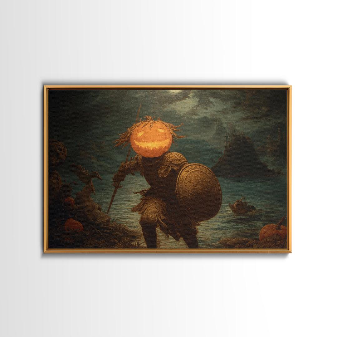 The Pumpkin Paladin, Symbolist Gothic Landscape, Landscape Wall Art, Dark Fantasy Wall Art, Framed Canvas Print, Halloween Wall Art