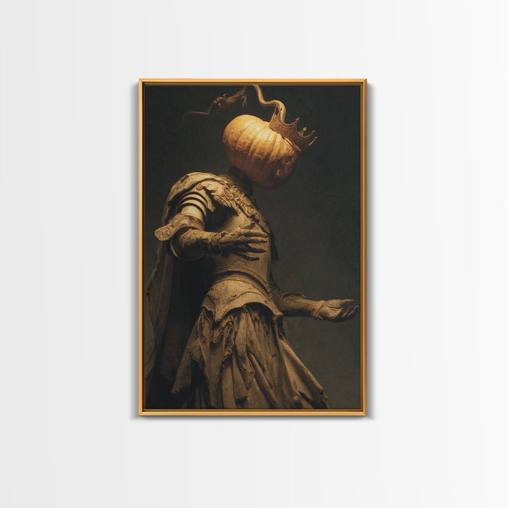 The Pumpkin Paladin, Dark Symbolist Art, Vertical Wall Art, Dark Fantasy Wall Art, Framed Canvas Print, Halloween Wall Art