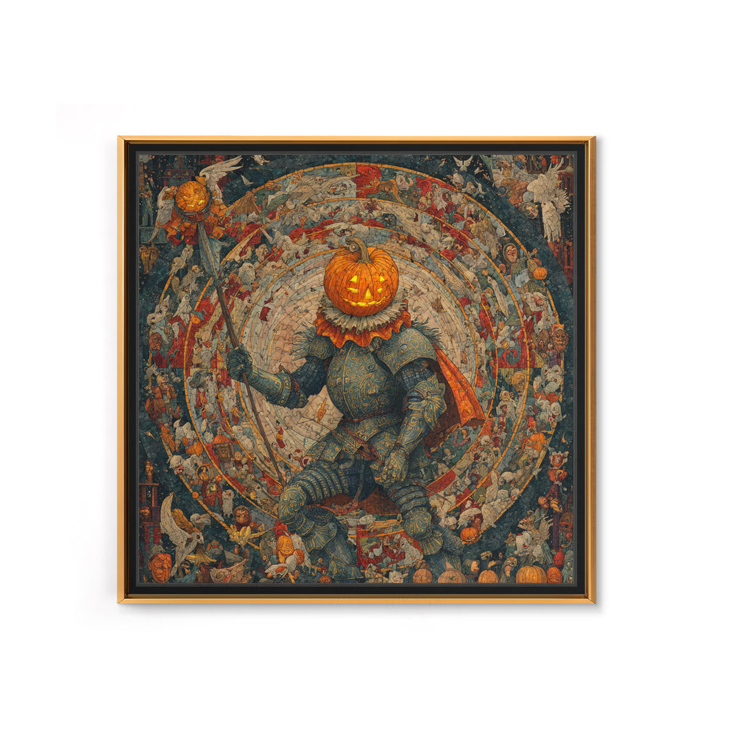 The Pumpkin Paladin, Grotesque Carnival Art, Square Wall Art, Dark Fantasy Wall Art, Canvas Print, Halloween Wall Art, Seasonal Home Decor