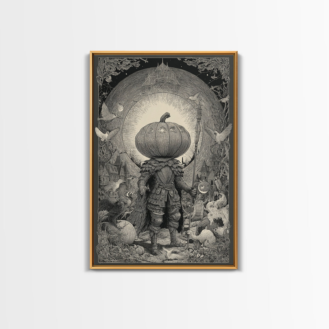 The Pumpkin Paladin, Victorian Macabre Art, Vertical Wall Art, Macabre Wall Art, Canvas Print, Halloween Wall Art, Statement Wall Art